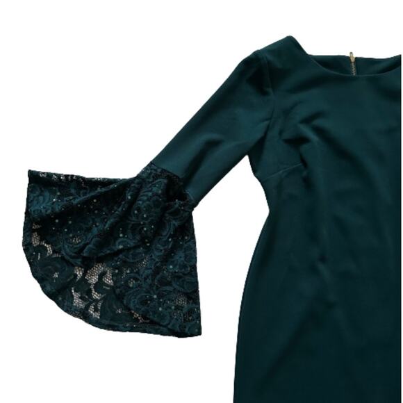 Shelby Nites Green Sequin Lace Bell Sleeve Shift Evening Dress Size 8P NEW - Picture 9 of 14